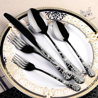 40-Piece Black Skull Silverware Set for 8, Flatware Set Stainless Steel Spoons,Forks,Knife Pattern Unique Design Utensil Sets Tableware Cutlery, Mirror Polished, Dishwasher Safe - color: Skull-40 Piece-Black