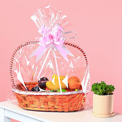 UltraOutlet 50 Packs Large Cellophane Bags 18" x 24" Clear Cellophane Gift Basket Wraps 2.3 Mil Thick TransparentCello Bags for Fruit Basket, Gift Wrap, Treats, Arts and Crafts, 50ct Ribbon Bows - color: Clear/pink+light pink, size: 1 Count (Pack of 50)