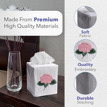 Jacaranda Living Square Tissue Box Cover, Linen/Cotton Fabric Tissue Holder, Decorative Cloth Tissue Cube Cover, Botanical Designs, Blue Heather (Blue) - color: Heather (Blue)