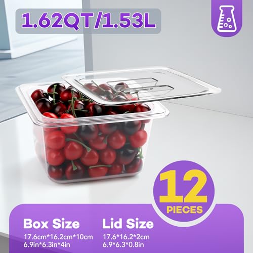 VOISEN 12 Pack Plastic Food Pan with Lids 1/6 Size 4 Inch Deep - color: 12 Pack 1/6 4"Deep