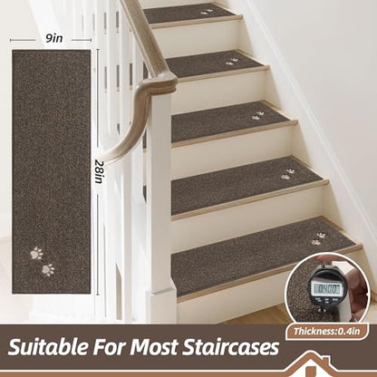 BEQHAUSE Stair Treads Non Slip for Wooden Steps 28" x 9", 4pcs, Brown - color: Brown - Dog Paws, size: 28 in X 9 in (4 Pieces)