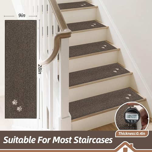 BEQHAUSE Stair Treads Non Slip for Wooden Steps 28" x 9", 15pcs, Brown - color: Brown - Dog Paws, size: 28 in X 9 in (15 Pieces)