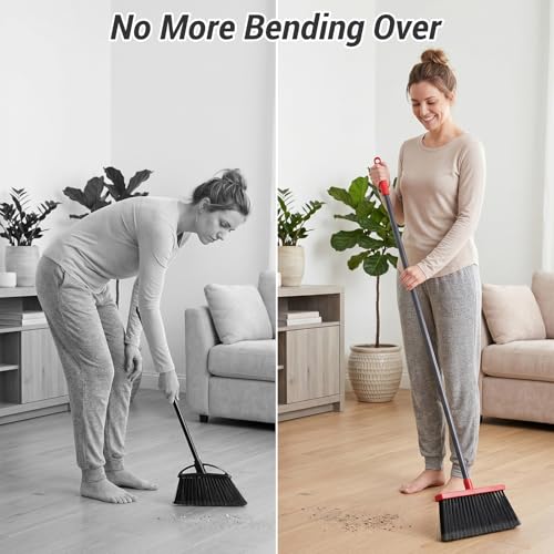 Broom with Dustpan Set for Pet Hair & Dust Cleanup, Red & Gray - color: Red & Gray