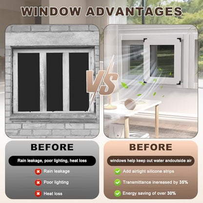 Basement Window for House, 23.62 x 35.43IN Aluminum Sliding Window - size: 21.65 x 31.49IN
