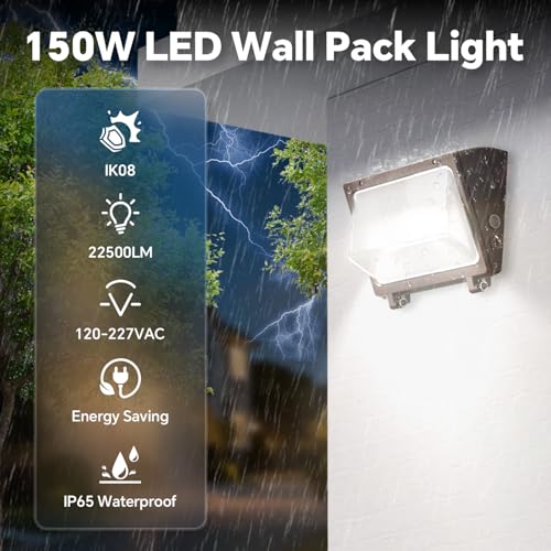 150W LED Wall Pack Light, 22500LM, Dusk to Dawn Sensor, ETL, 2 Pack - size: 150W