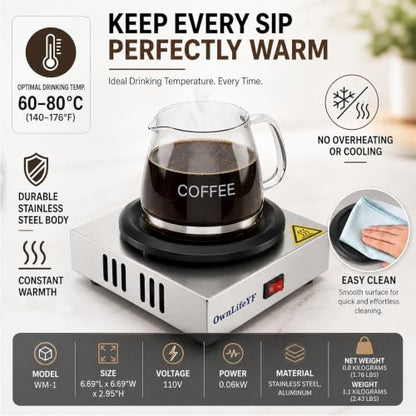 Commercial Coffee Pot Warmer 176℉, Stainless Steel Single Burner Plate