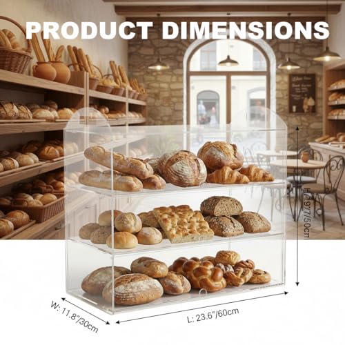 3 Tier Bakery Display Case with Handle, Countertop 23.6" L x11.8 W x19.7 H Commercial Pastry Display Case, Acrylic Clear Food Display Box for Dessert Donut Bagels Cake Cookie - size: 3 TIERS
