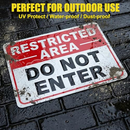 4-Pack Restricted Area Do Not Enter Signs, 0.4mm Reflective 10 x 7 Inches Aluminum Square Street Road Sign, Rust Free Aluminum Weather Resistant Waterproof Fade Resistant, Easy to Install