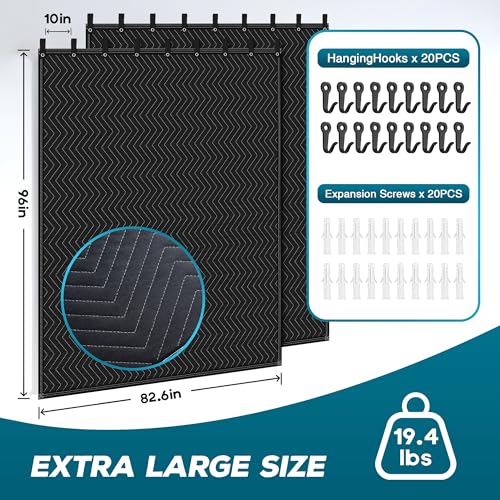 2 PCS Large Sound Dampening Blanket,96" x 80" Sound Absorbing Studio,Noise Cancelling Studio Acoustic Blanket/Light Blocker/Moving Curtain - size: 2 PACK
