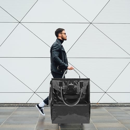 Large Reusable Grocery Bag On 5 Wheels, 130L Foldable Rolling Tote Bag - color: Black, size: Large