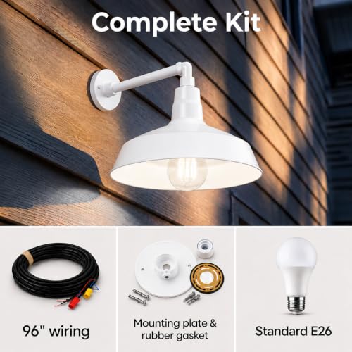 14in. White Outdoor Gooseneck Barn Light, 5000K Cool White, 2 Pack - color: White (2-Pack), size: 13 in. Straight Arm