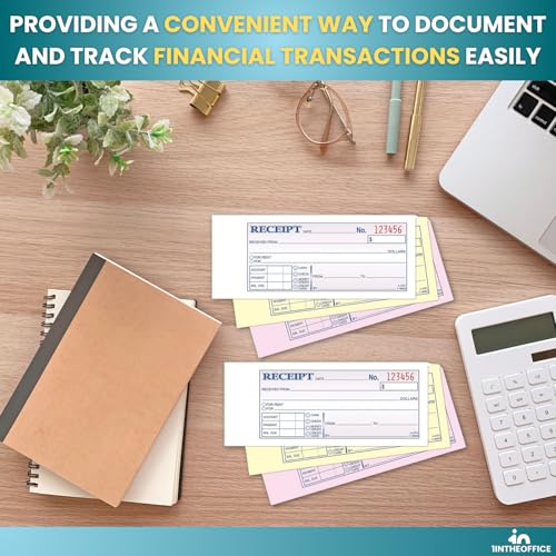 1InTheOffice Money and Rent Receipt, 2-3/4 x 7-3/16 Inches, 3-Parts, Carbonless, White/Canary, 50 Sets per Book (2 Pack)