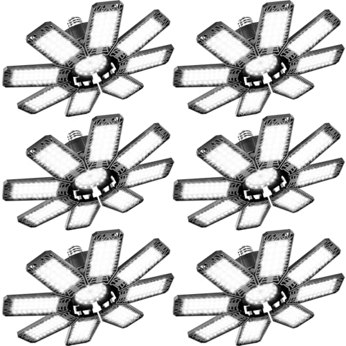 Garage Light 6 Pack - 240W 24000LM 6500K Garage Lights Ceiling LED with 8+1 Deformable Panels, E26/E27 Screw Socket in LED Shop Light for Workshop, Basement, Gym, Barn, Warehouse etc Bay Lighting - size: 8+1 Panels