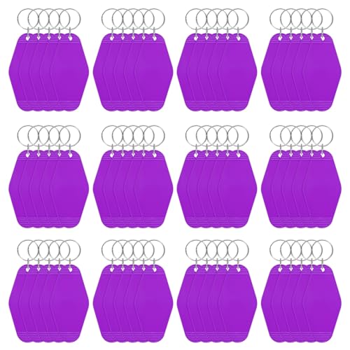 Blank Hotel Keychain Tags [60PCS] - Plastic Rhombus Blank Motel Keychain with Key Rings - color: Purple