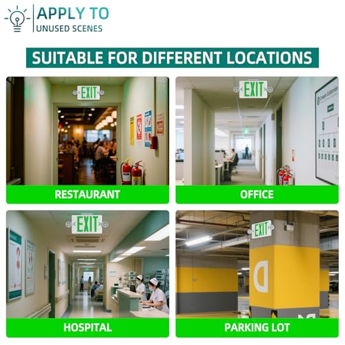 Green LED Exit Sign Emergency Light Combo UL, 2 Pack - color: White Housing+Green Letter+Light, size: 2 Pack