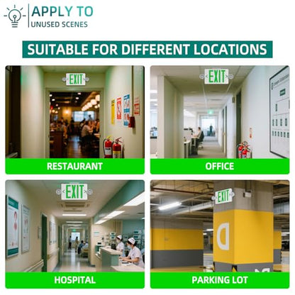 Green LED Exit Sign Emergency Light Combo UL, 4 Pack - color: White Housing+Green Letter+Light, size: 4 Pack