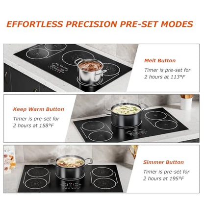 36 Inch Induction Cooktop 5 Burners, Drop-in, Hardwired, Black - size: 36 Inch