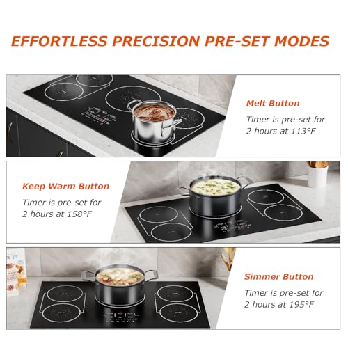 36 Inch Induction Cooktop 5 Burners, Drop-in, Hardwired, Black - size: 36 Inch