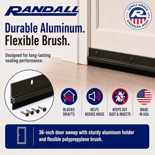 Randall Manufacturing Co., Inc | Door Sweeps – Aluminum & Brush | Brush Sweeps for Gaps Up to 1” | Brown Trim with Black Brush | 3 Feet | 3/4" Brush | Fill Gaps & Keep Unwanted Debris Out - size: 3 FT Brown