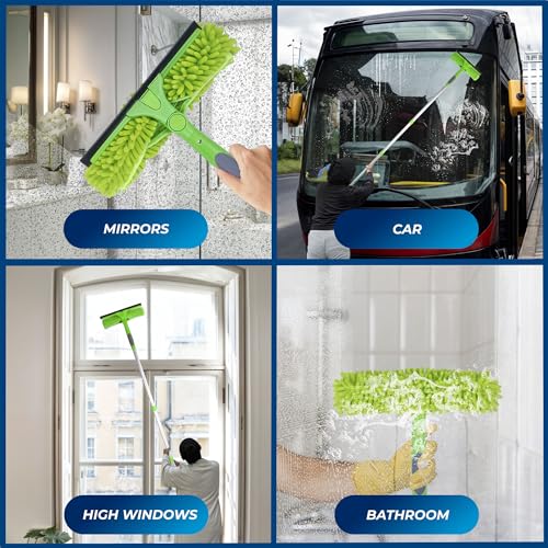 DSV Standard Professional Window Squeegee for Window Cleaning, 2 in 1 Rotatable Window Cleaning Squeegee Kit with Extension Pole, 62” Window Cleaning Tool for Indoor/Outdoor High Windows, Home, Car - size: 62 inches
