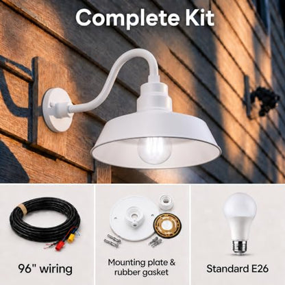 14in. White Outdoor Gooseneck Barn Light Fixture, 5000K Cool White - color: White (2-Pack), size: 10 in Gooseneck Arm