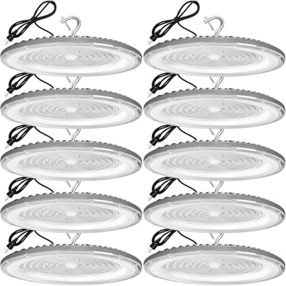 XYCN 10 Pack 300W UFO Led High Bay Light,120VAC,5500K Daylight Commercial Bay Lighting,IP66 Waterproof,45050LM,1300W MH/HPS with Plug Area Light for Warehouse/Shop/Workshop/Barn/Gym/Factory - size: 300W 10pack UFO high bay light