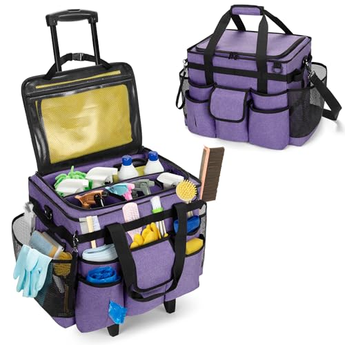 LoDrid Rolling Cleaning Caddy with Lid and Detachable Trolley, Purple - color: Purple