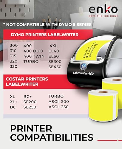 enKo 30256 6 Rolls | 1800 Yellow Direct Thermal Labels (2-5/16 x 4 in) - color: Yellow