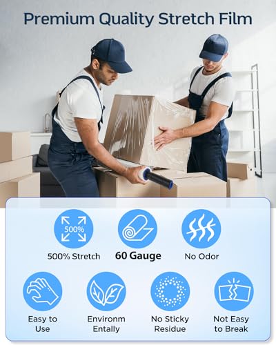 FugaCity Stretch Wrap Film-15 in 1000 FT 60 Gauge Shrink Wrap for Furniture Wrapping Shipping, Moving Supplies Clear Plastic Wrap, Heavy Duty Industrial Strength,500% Stretch (3 Roll with Handles) - size: 3 Pack(with Handles)