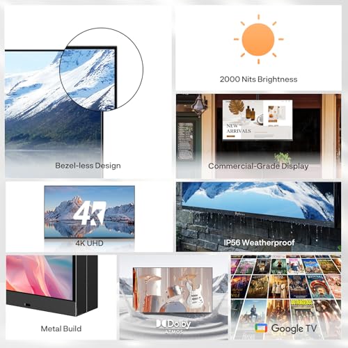 SYLVOX Outdoor TV, 43 inch Full Sun TV 2000 nits, Ultra-Narrow Bezel - size: 43-inch, style: Frameless Pro