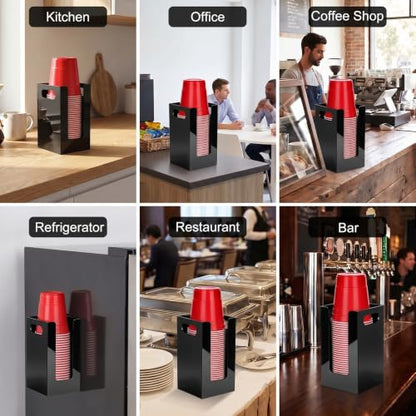 Cup Dispenser, Wall Mount Cup Holder Fits Cups Up to 18 oz - color: Large, Black