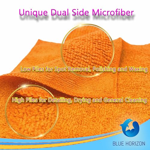 Blue Horizon Microfiber Cleaning Towels, Pack of 24, Ultra Soft Plush Washcloth, All Purpose Premium Microfiber Detailing Cleaning Cloths Reusable Shop Towels (16" x 16", Orange) - color: Orange