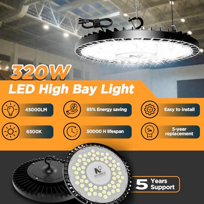 320W UFO High Bay LED Shop Lights, 6 Pack 45000LM Garage Lights - size: 320-6PACK