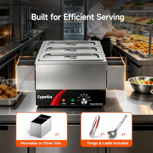 3Pan Commercial Food Warmer, 19QT Buffet Servers and Warmers 1200W