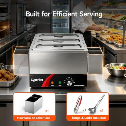 3Pan Commercial Food Warmer, 19QT Buffet Servers and Warmers 1200W