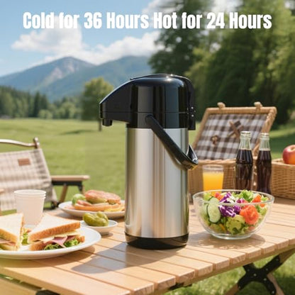 Coffee Carafe, Insulated Airpot Coffee Dispenser with Pump, 2.5L - color: Stainless Steel Color