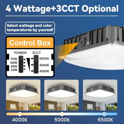 LED Canopy Light 4Pack: 30W/45W/60W/70W Selectable, 4000K/5000K/6500K 3CCT - size: 70W-3CCT