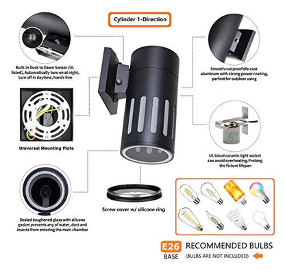 Dusk to Dawn Outdoor Wall Light Fixture, Waterproof Exterior Lights - color: Cylinder (Black B - Dusk to Dawn)
