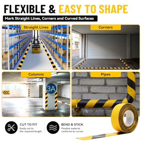 Heavy‑Duty Vinyl Floor Marking Tape 1.1mm Thick 2 in x 100 FT Yellow Black - size: 2 in x100 FT