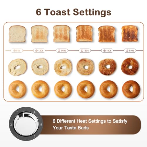 Mecity 4 Slice Toaster, Long Slot Toaster with Timer, Bagel, Defrost, Reheat, Cancel Functions, Warming Rack, Removable Tray, 6 Browning Settings, Extra Wide Slots, Stainless Steel, 1300W - size: 2 Long Slots