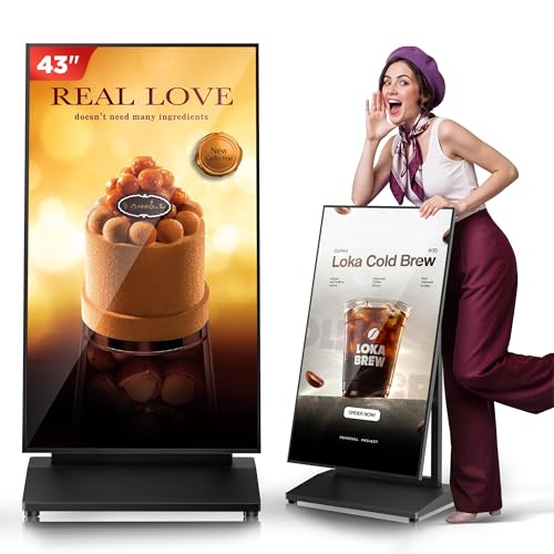 43 Inch Digital Signage Display, Screen LCD Advertising Kiosk, Portable Floor Standing Auto Ad Player Android OS App-Based Control with USB/HDMI/WiFi - size: 43"