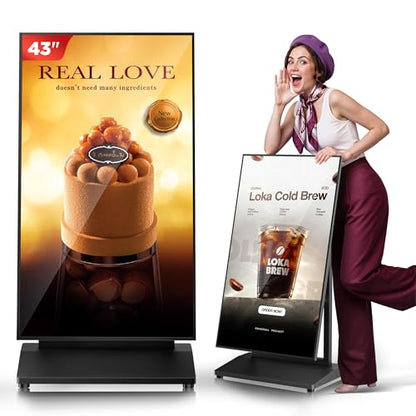 43 Inch Digital Signage Display, Screen LCD Advertising Kiosk, Portable Floor Standing Auto Ad Player Android OS App-Based Control with USB/HDMI/WiFi - size: 43"