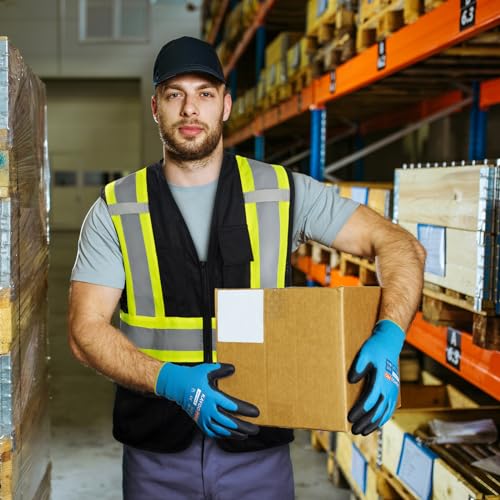 KAYGO Safety Work Gloves, PU Coated, 2-Finger Touchscreen, KG11P - color: Blue (Touch Screen), size: Medium