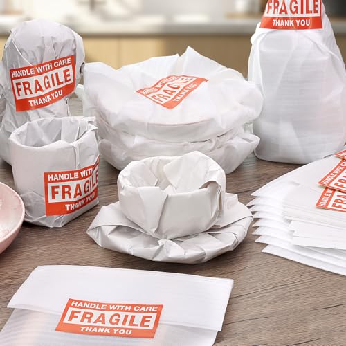 130 Pcs Moving Supplies Set, 50 Pcs 12'' x 12'' Foam Pouches & 50 Sheets 12'' x 12'' Packing Paper & 30 Pcs Fragile Stickers, Packing Foam Pouches and Newsprint Paper for Protecting Dishes Cup China - size: 130 Pcs-12x12 In