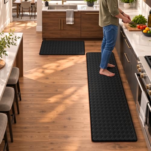TranquilRelax 2-Piece Kitchen Mats, Cushioned Non-Slip Floor Mats, Black - color: Black, size: 2-Piece | 30"+59" | Standard