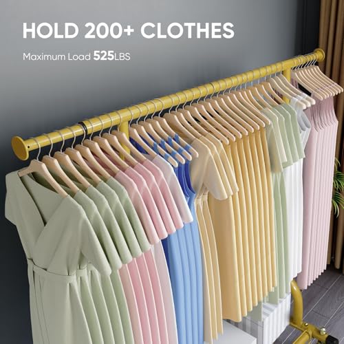 HOKEEPER Clothing Rack Gold Clothes Rack Heavy Duty Garment Rack for Hanging Clothes 525LBS Commercial Clothing Racks with Wheels for Bedroom, Laundry, Balcony, Living Room 22" D x 75" W x 71" H - color: Gold, size: 22"D x 75"W x 71"H