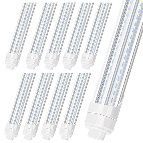 LED Shop Light 8FT Tube, 2 Pin LED Tube Lights, V Shaped, R17D HO Rotatable LED Bulb, 90W, Clear Cover, Cold White 6000k, Fluorescent Tube Replacement, Ballast Bypass,Dual-End Powered, 10Pack - size: 10 Count (Pack of 1)