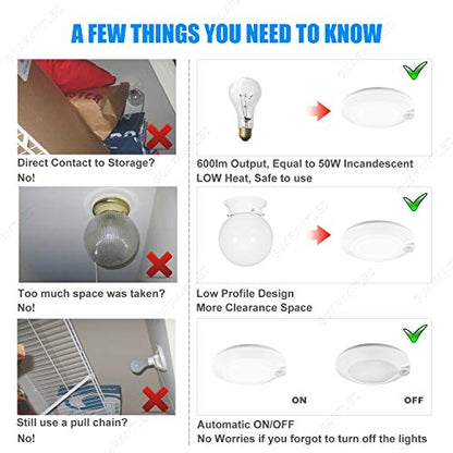 Closet Lights Motion Sensored Indoor Ceiling Mount LED-10W 5000K Closet Stair Porch Ceiling Pantry Motion Activated Light 6-7/8 Inch 90CRI 600lm Hardwire to Junction Box, No Battery, Damp Rated 4 Pack - color: 5000K Daylight 4PK