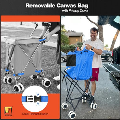 Wellmax Folding Shopping Cart with Canvas Bag & Cover, Holds 120 lb, Blue - color: Blue
