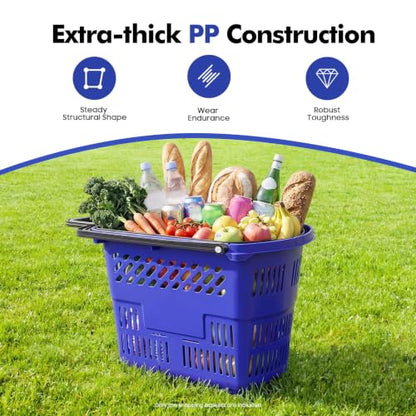 6PCS Shopping Basket 35L Portable Plastic Rolling Shopping Cart with Wheels - color: Blue